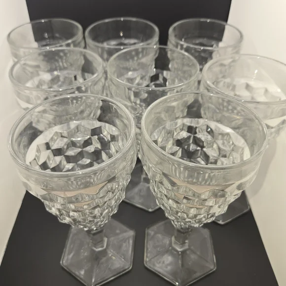 8 Fostoria American Water Tea Glasses Goblets Hexagon Footed Pedestal Crystal - Picture 2 of 9